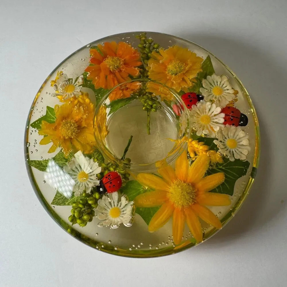 Gilde Dreamlight Candle Holder Traumlicht Glass UFO Mini Spring Flower Ladybug